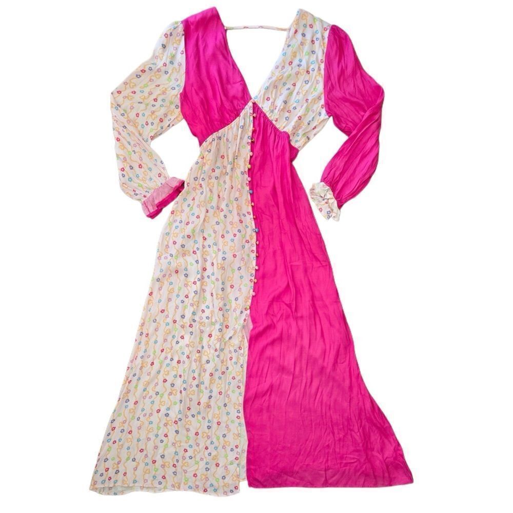 Julyliebe Womens Pink White Floral Long Sleeve Ruffle Sleeve Dress Size NWT XXL